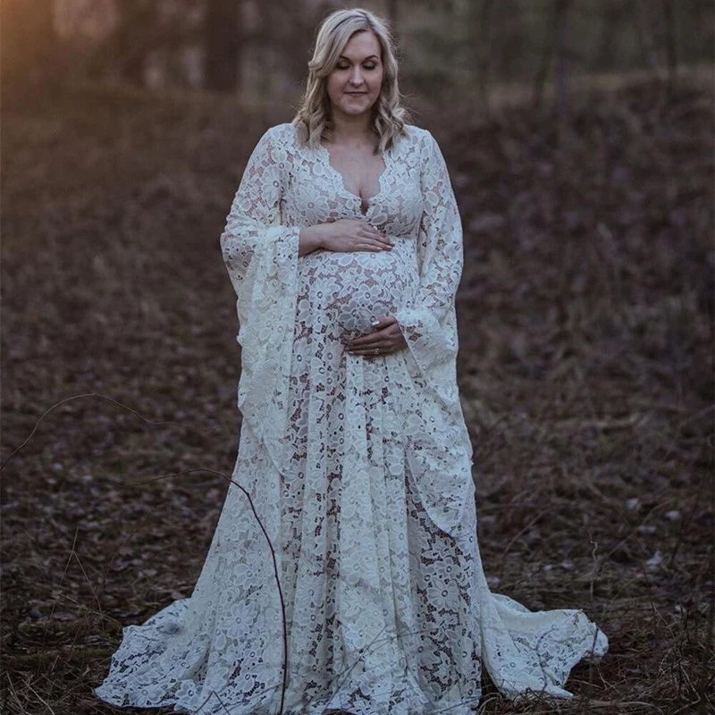 

Boho Style Lace Maternity Dress For Photography Maternity Photography Outfit Maxi Gown Pregnancy Women Lace Long Dress