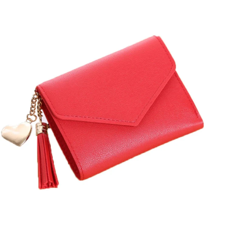 

Girls mini card holder small coin wallet short cute tassel handbags student ladies purse wholesale, Black, blue, red... ...