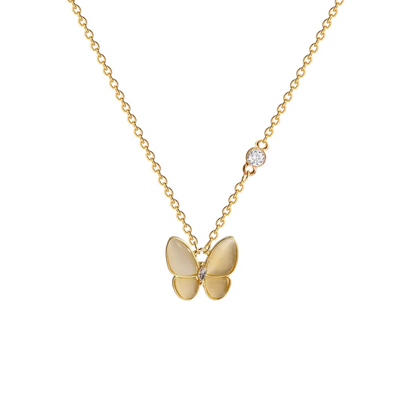 

jewelry dainty gold plated women opal white butterfly necklace