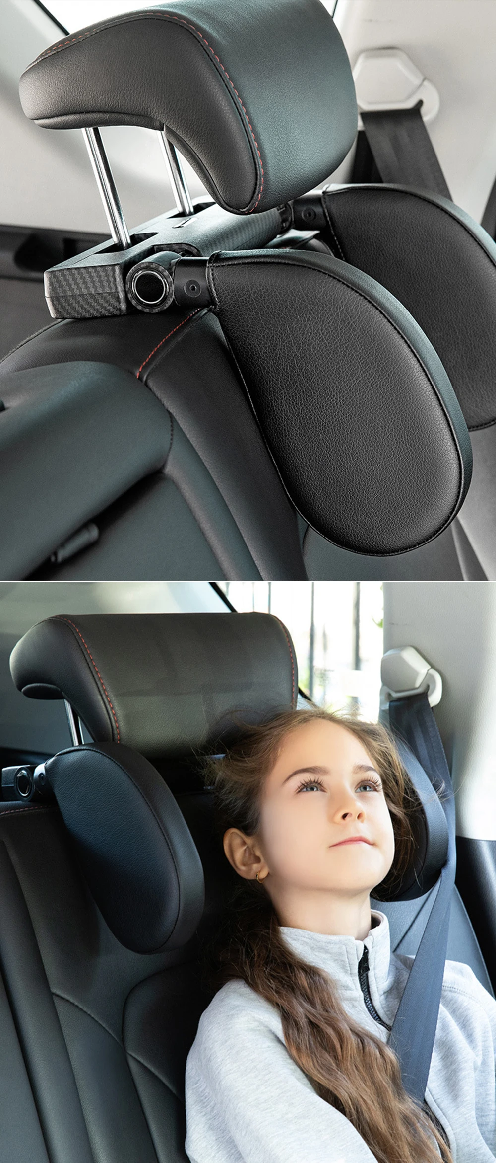 Vococal 2 PCS Universal Car Seat Head Neck Rest Cushion Headrest PVC Leather Memory Foam Pillow Pad Grey 