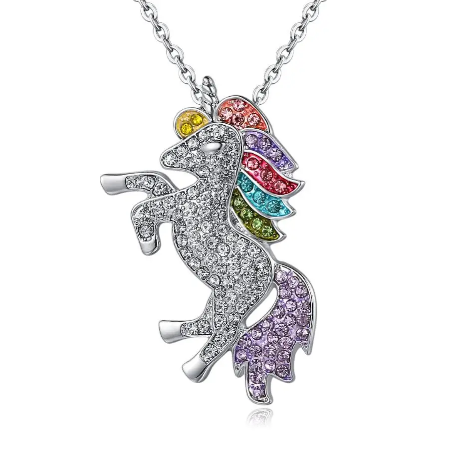 

Fashion rhinestone colorful unicorn pendant necklace Horse necklace