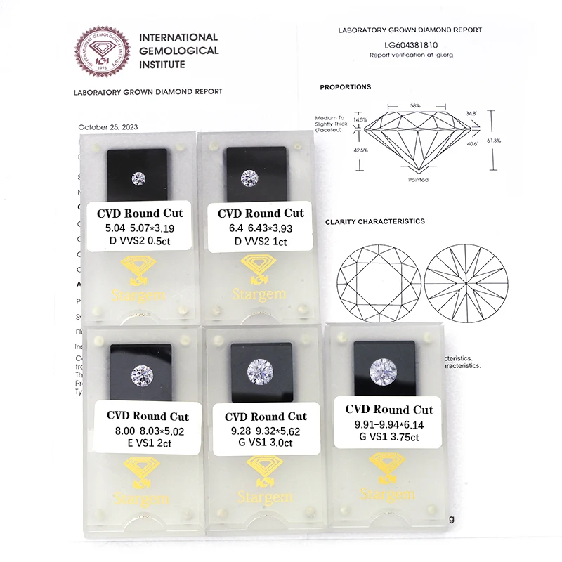 

Starsgem IGI GIA Certified Labmond D E F Color 0.5ct 1ct 2ct Loose Diamond Wholesale Round Cut CVD HPHT Lab grown Diamond