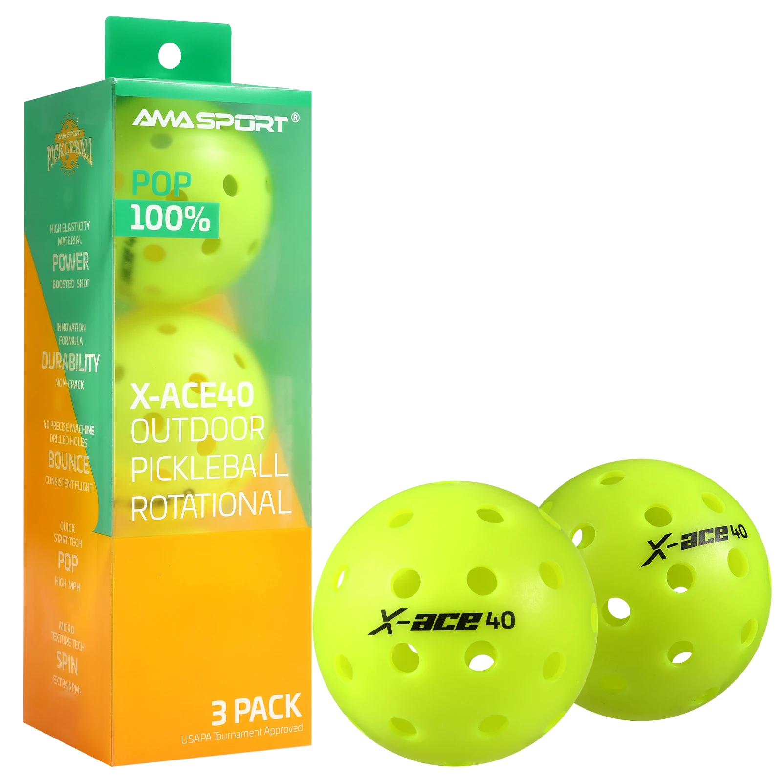 X-Ace 40 Custom Logo Pickleball Balls USAPA Approved 40-Hole PE Balls for Outdoor Training and Entertainment