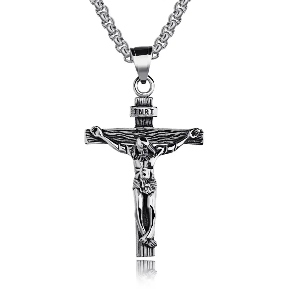 

Christian Religious Jesus Inri Crucifix Cross Pendant Necklace, Wholesale Stainless Steel Jesus Gold Christian Jewelry Necklace*, Steel corol, ip black