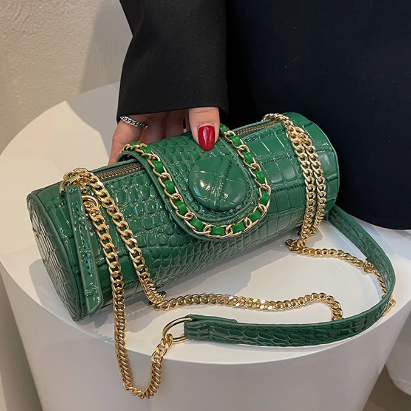

Tote barrel shaped bag 2022 summer fashion new high-quality PU leather women's designer handbag shoulder messenger bag, Green, black, beige, khaki