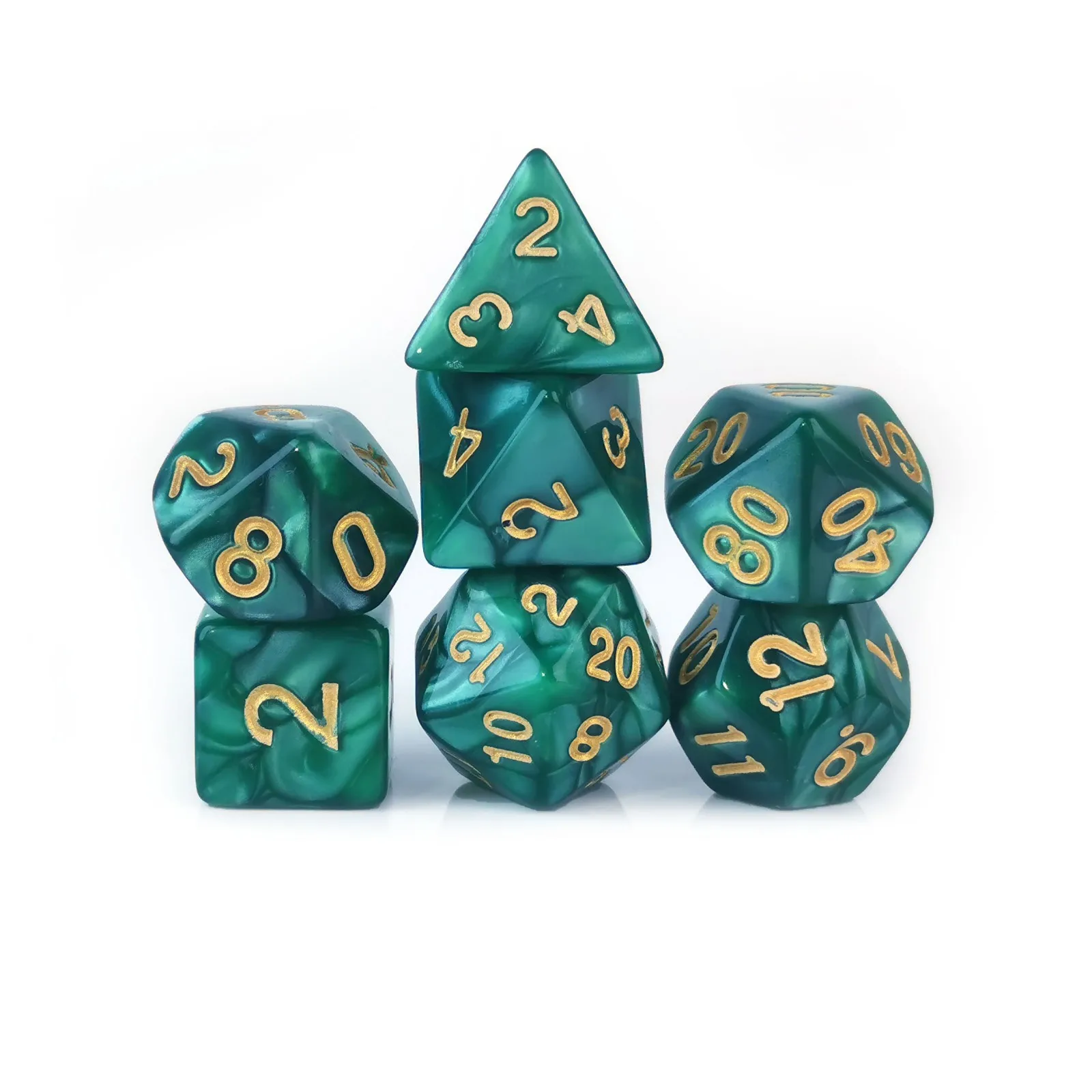 Double Colors D4 D6 D8 D10 D12 D20 Polyhedral  Dice Set Double Green 7pcs logo Dnd Custom Dice Set