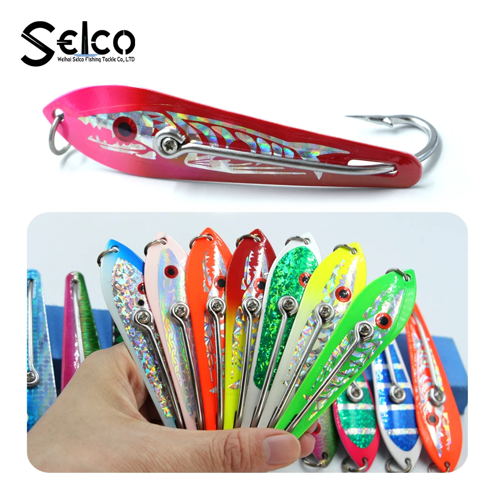 

5.5*14cm Sea Fishing Saltwater Freshwater Jigging Profile Fishing Spoon Lure Bait Stainless Steel Spinner Hook Spoon, More than 200 different colors