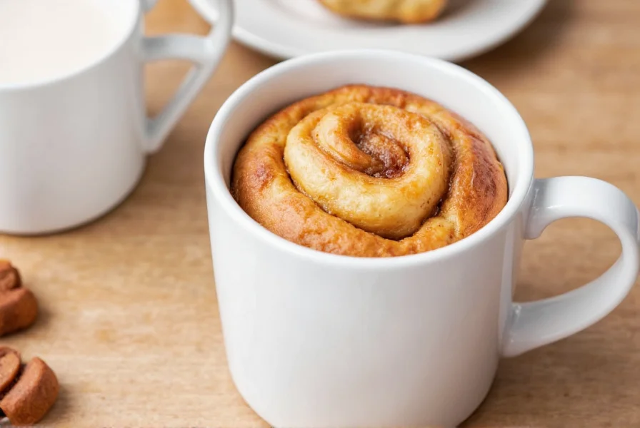Three variations of cinnamon rolls in mugs with different toppings