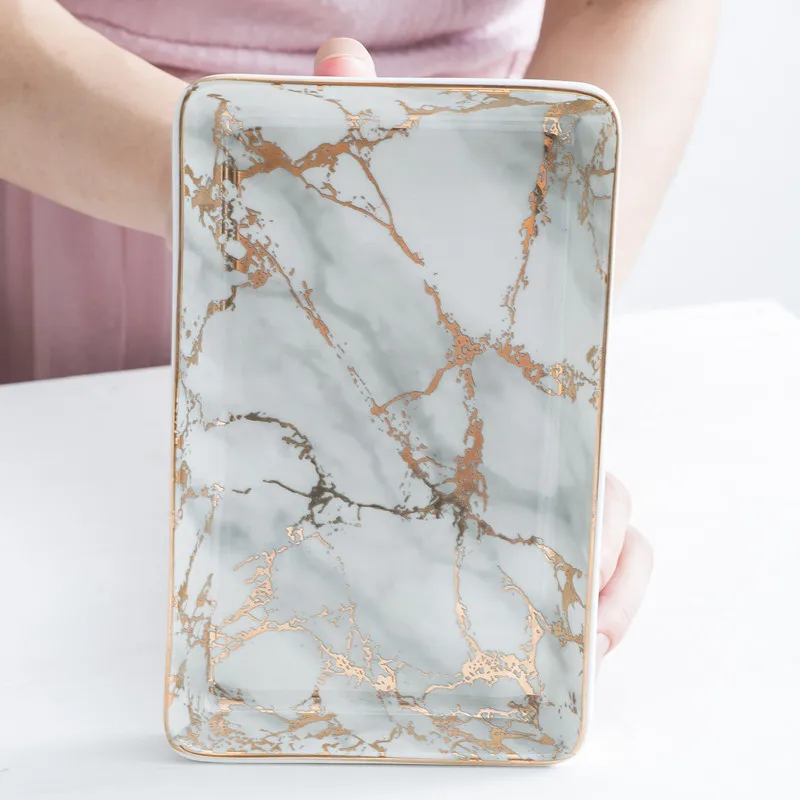 

Cross-Border Nordic Ins Ceramic Plate Marbling Tray Ceramic Storage Jewelry Plate Customizable Logo