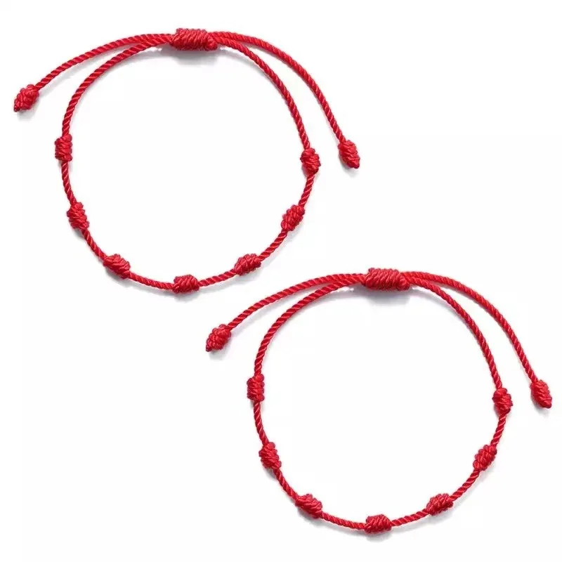 

Summer String Bracelets Red Cord Bracelet Adjustable 7 Knots String Bracelet, As photo