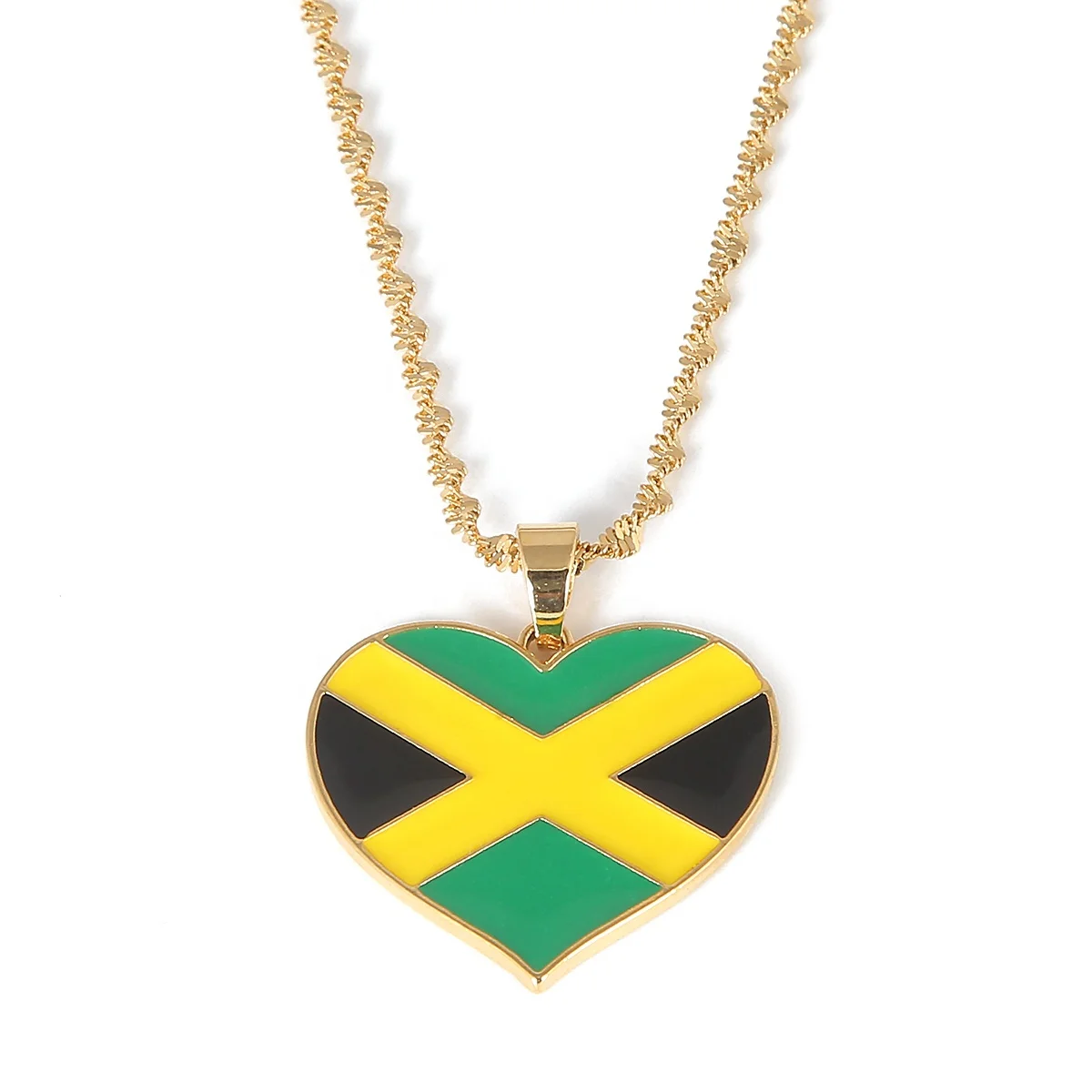 

Stainless Steel Trendy Jamaica Flag Pendant Necklace Jamaican Country Map Chain Jewelry