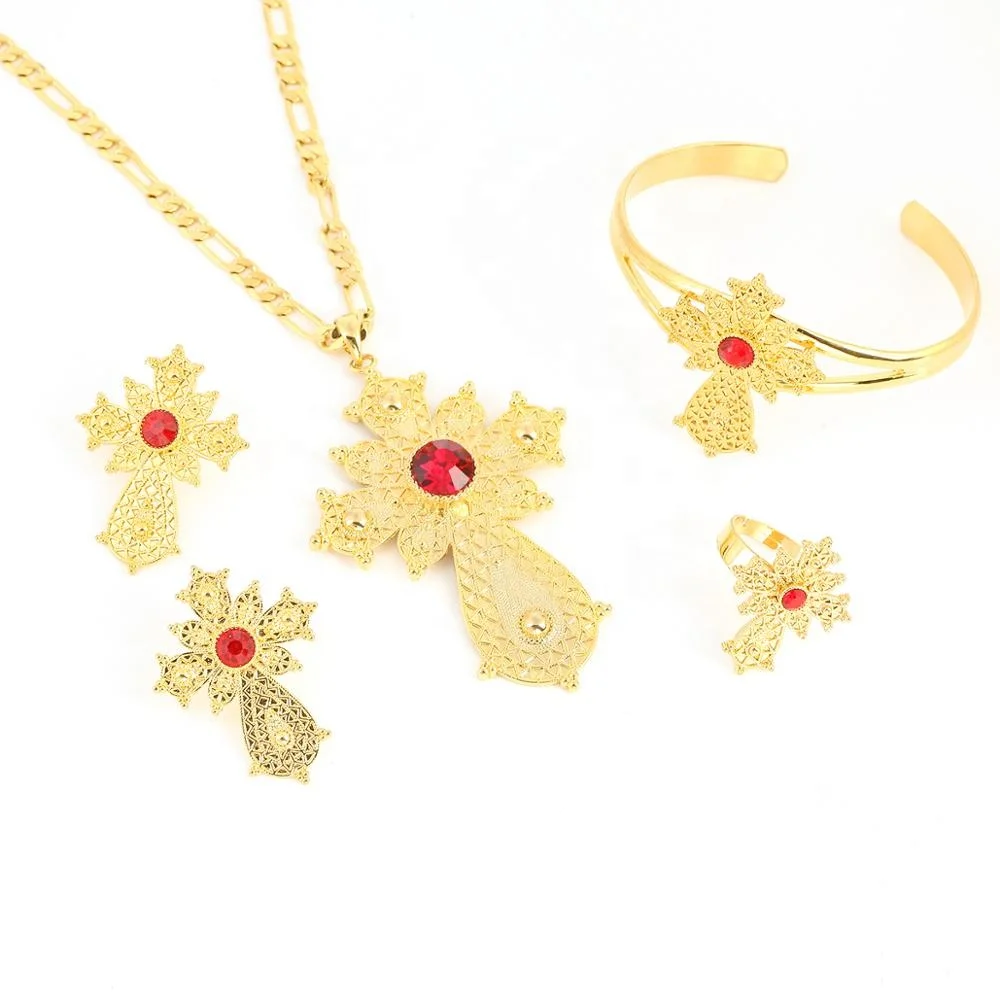 

Ethiopian Trendy Cross Pendant Jewelry Latest Ethiopian Africa Dubai Bridal Wedding Jewelry Sets