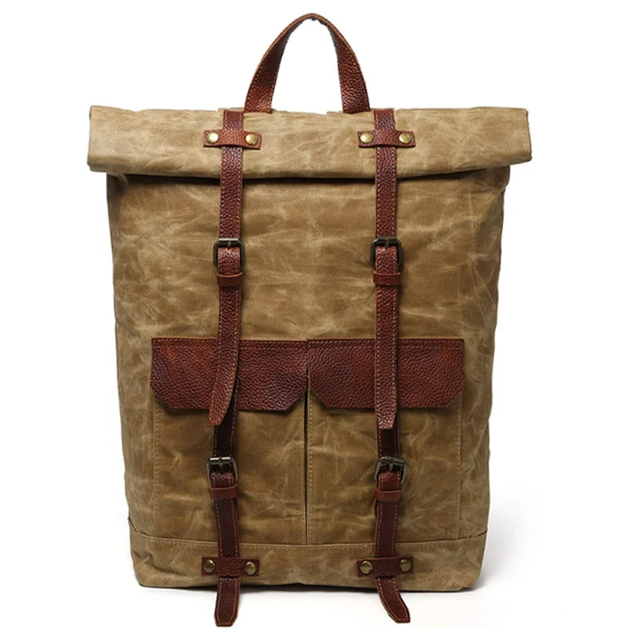 

In Stocks Vintage Style fashion hiking backpack waterproof durable waxed canvas rolling backpack for travel, Customized