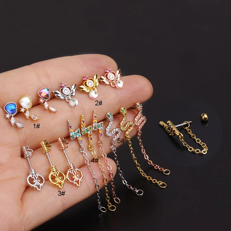 

2021 Wholesale gold plated cz cubic zirconia stainless steel chain stud earring snake women ear piercing jewelry al por mayor