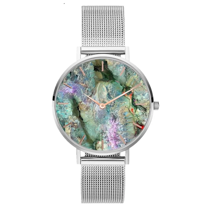 

Fashion Ocean Shell Watch Women Hot Sell Quartz Organic Glass Watches With Stainless Steel Strap