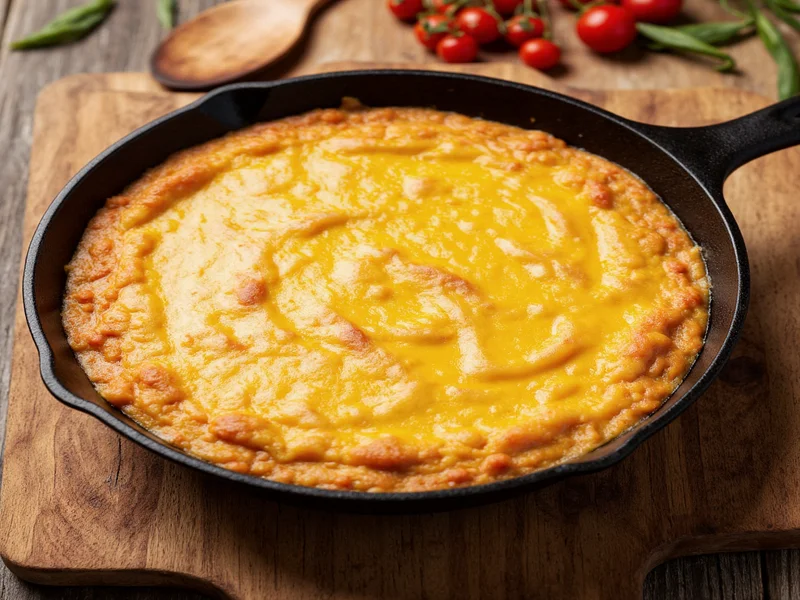 Creamy homemade cheese dip in cast iron skillet