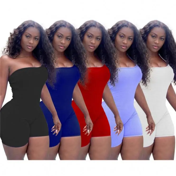 

CATHY New Arrival Casual Solid Color One Shoulder Ribbed Jumpsuit Women One Piece Bodycon Jumpsuits And Rompers
