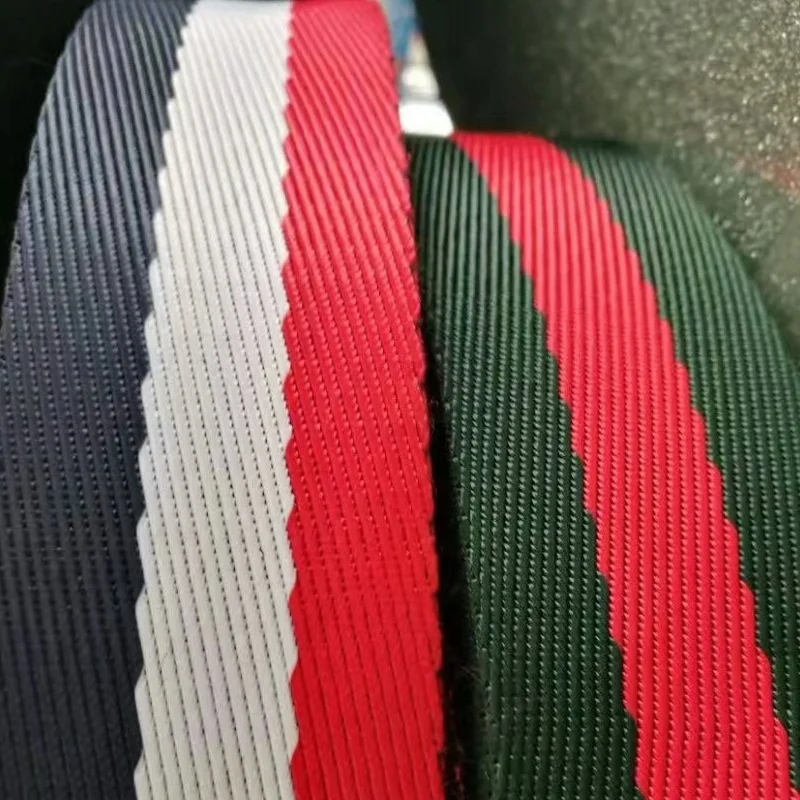 

Durable 3.8cm Striped Polyester/Nylon Printed Webbing For Bag Straps, 4 stock colors, can be customized