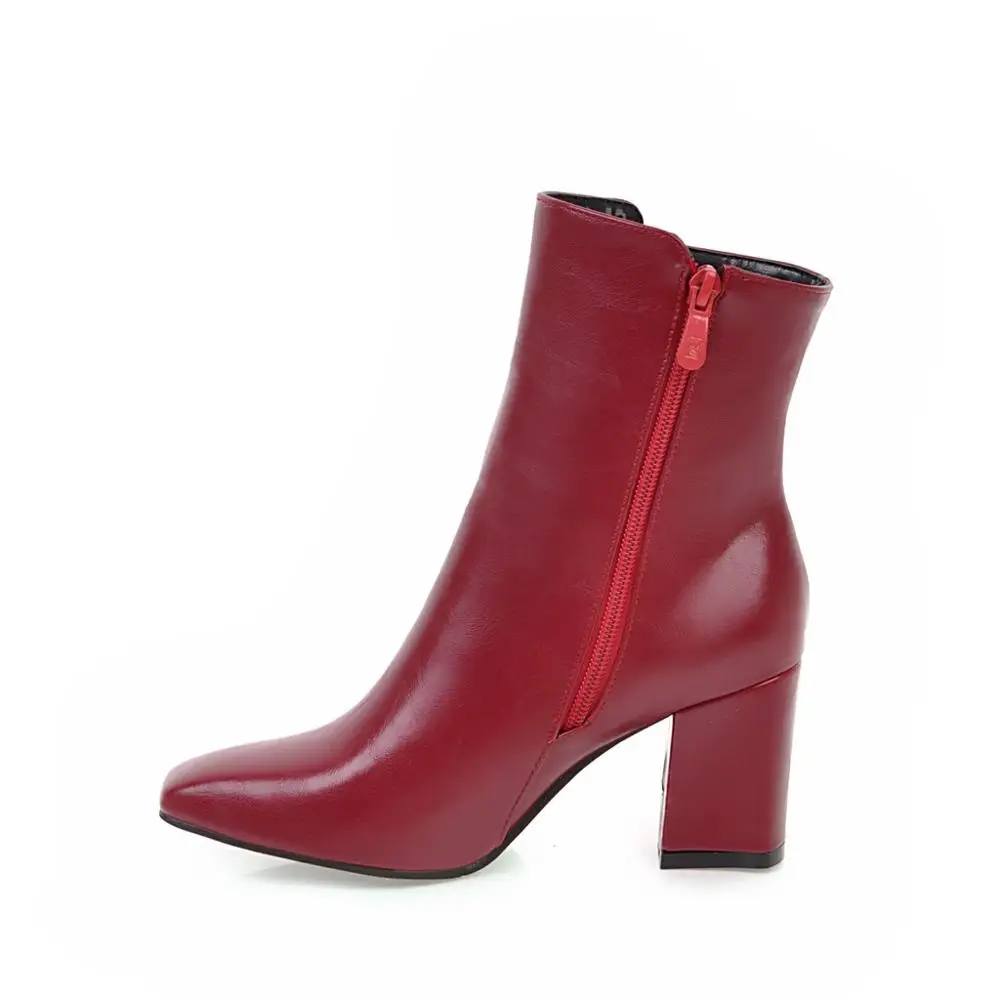 

2020 Cow Leather Zipper Concise Women Short Boots Square Heel Women Shoes Retro Square Toe Winter Ankle Boots
