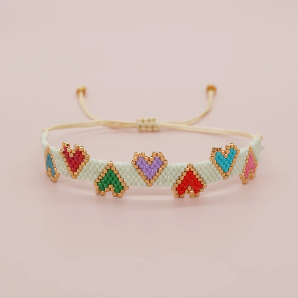 

Go2boho Bohemian Miyuki Bead Bracelet For Women Handmade Cute Candy Color 7 Heart Handmade Woven Adjustable Jewelry 2023 New