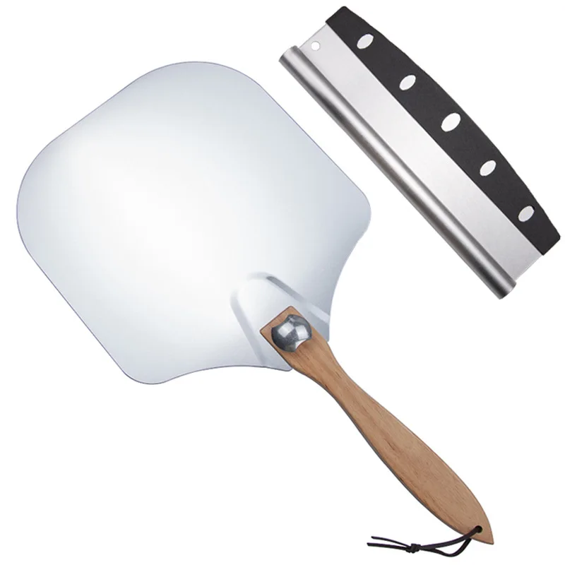 

Top Selling Gift Set Easy Storage Foldable Wood Handle Shovel Spatula Pizza Cutter Rocker Slicer Knife and Aluminum Pizza Peel