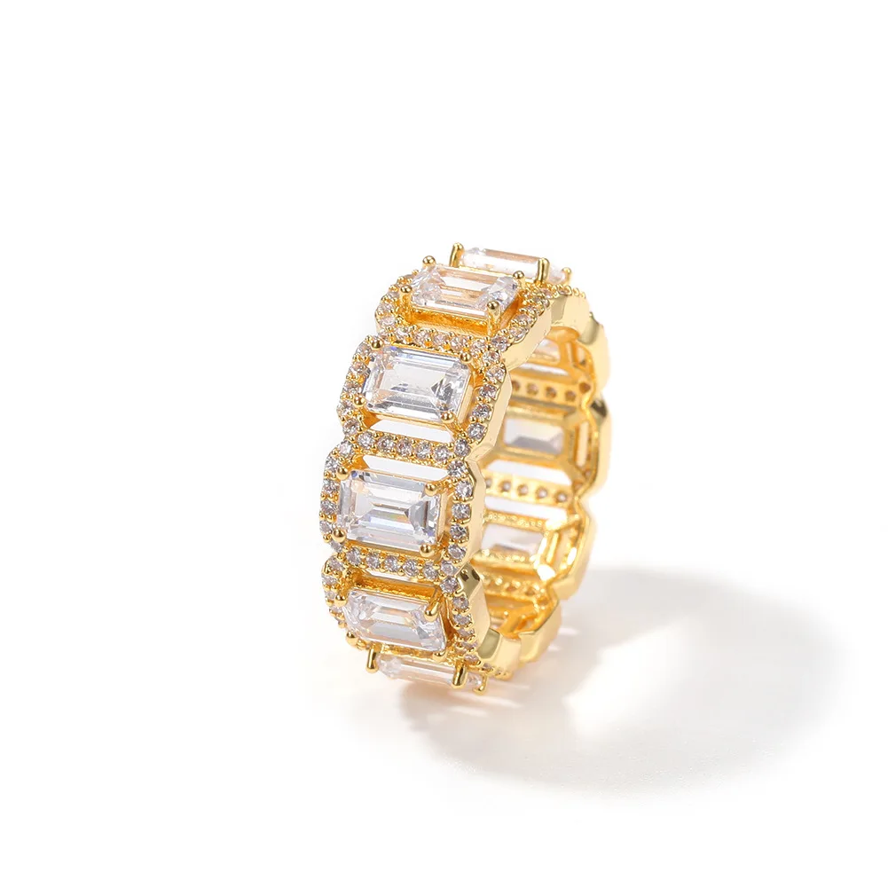 

Hip-hop jewelry Personalized Hollow - Out Cylindrical Zircon Gold plated Luxury Ring Popular Jewelry