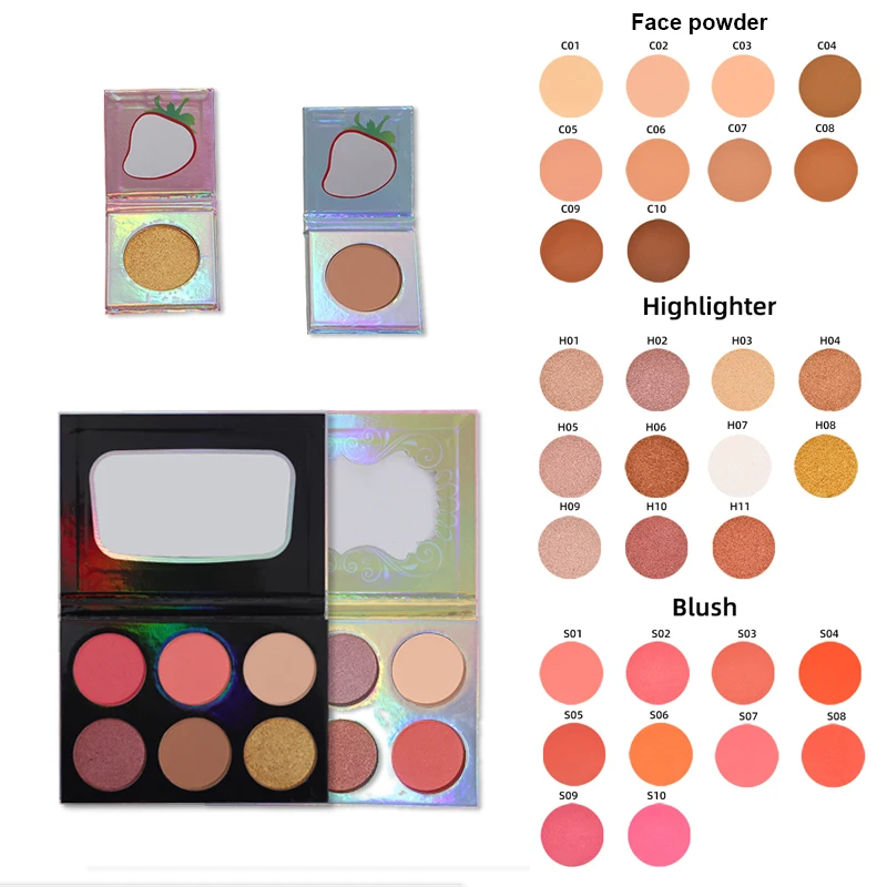 

High Pigmented Custom Highlighter Palette Highlighter Make Up 6 Shades DIY Contour Palette