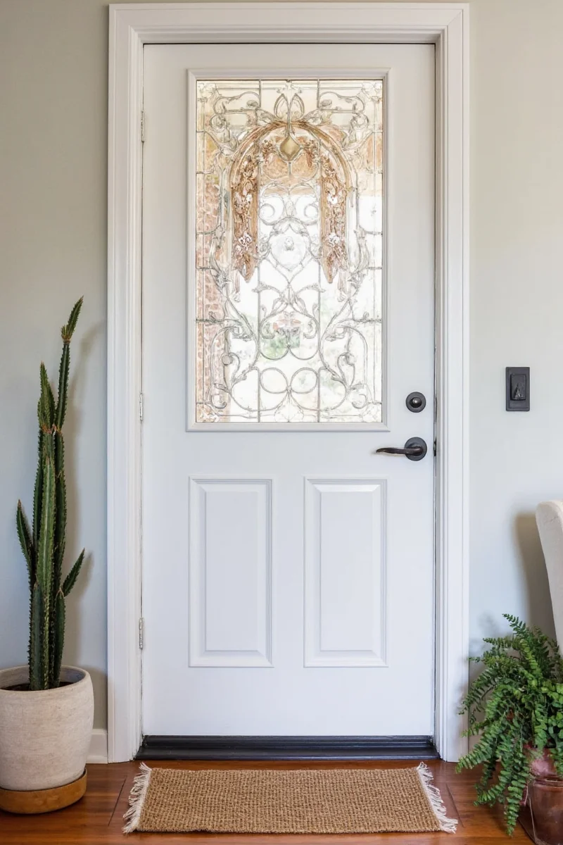 Final view of a beautifully styled family-friendly front door apartment entryway