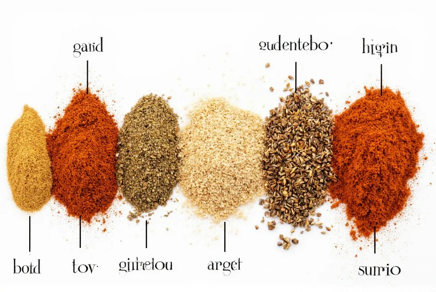 Homemade spice blend ingredients arranged neatly for cumin substitute