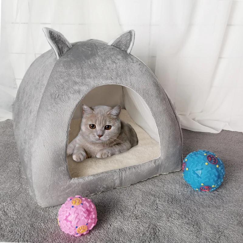 

Dropshipping Foldable 2-in-1 Pet Bed Indoor Kitten House Warm For Small Dog Nest Cat Cave Sleeping Plush Mats Tent