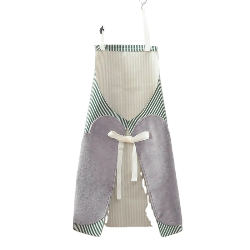 

Factory new arrival OEMAdjustable fabric erasable hand apron kitchen cooking and cooking oilproof cooking coverall large striped, Green,pink