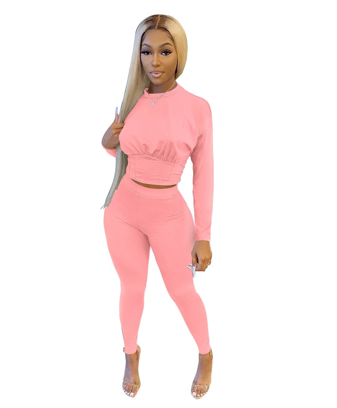 

new arrivals 2021 Autumn and winter two-piece women's casual solid color sports 2 piece set women