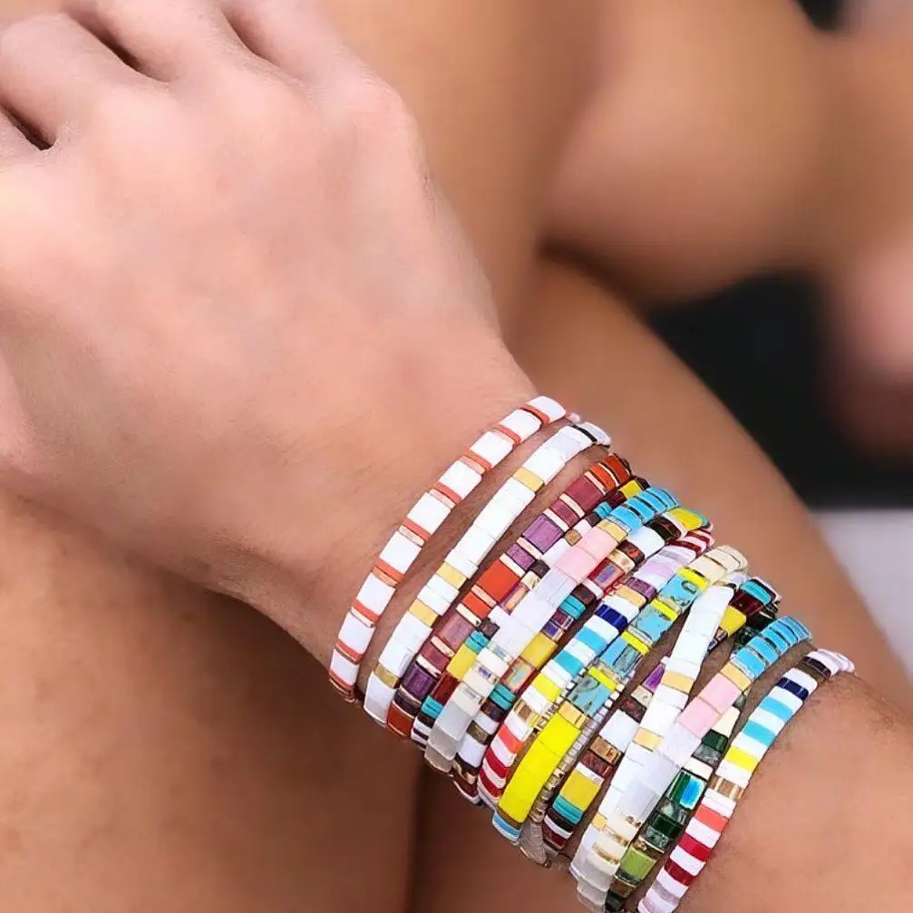 

Adjustable Handmade Multi Color Bohemia Style Jewelry MIYUKI Tila Tile Beaded Boho Beads Bracelets
