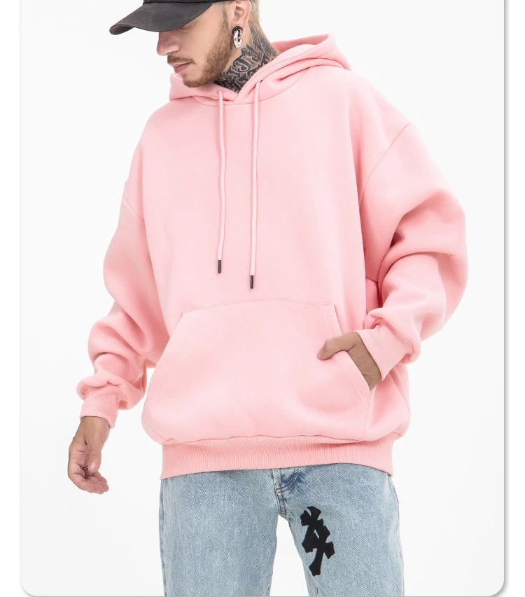 

customizable blank oversized hoodie men knit pink heavy weight hoodie sweatshirts wholesale, Customized color