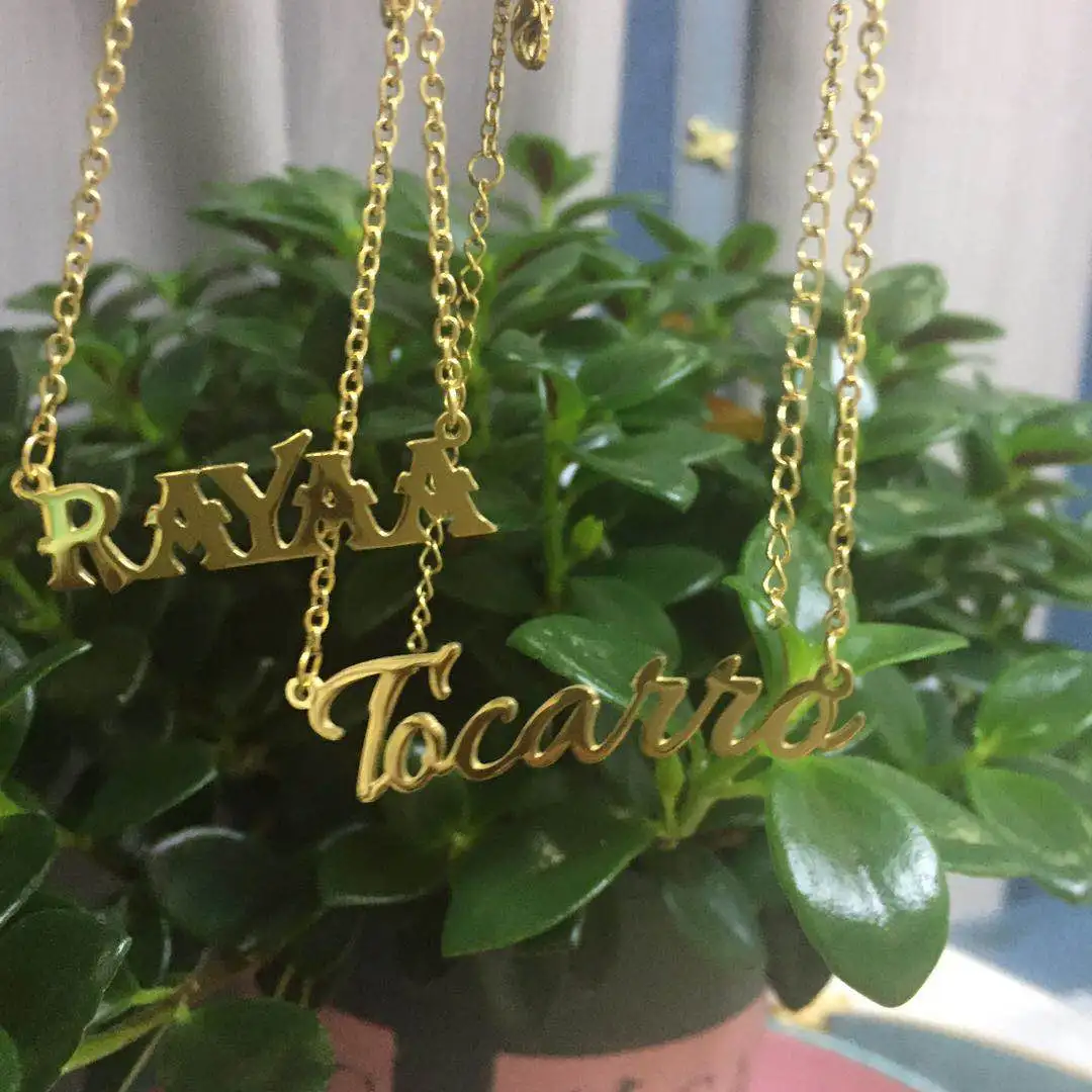 

New Design Stainless Steel Gold Plated Custom Name Plate Letter Necklace for women and men