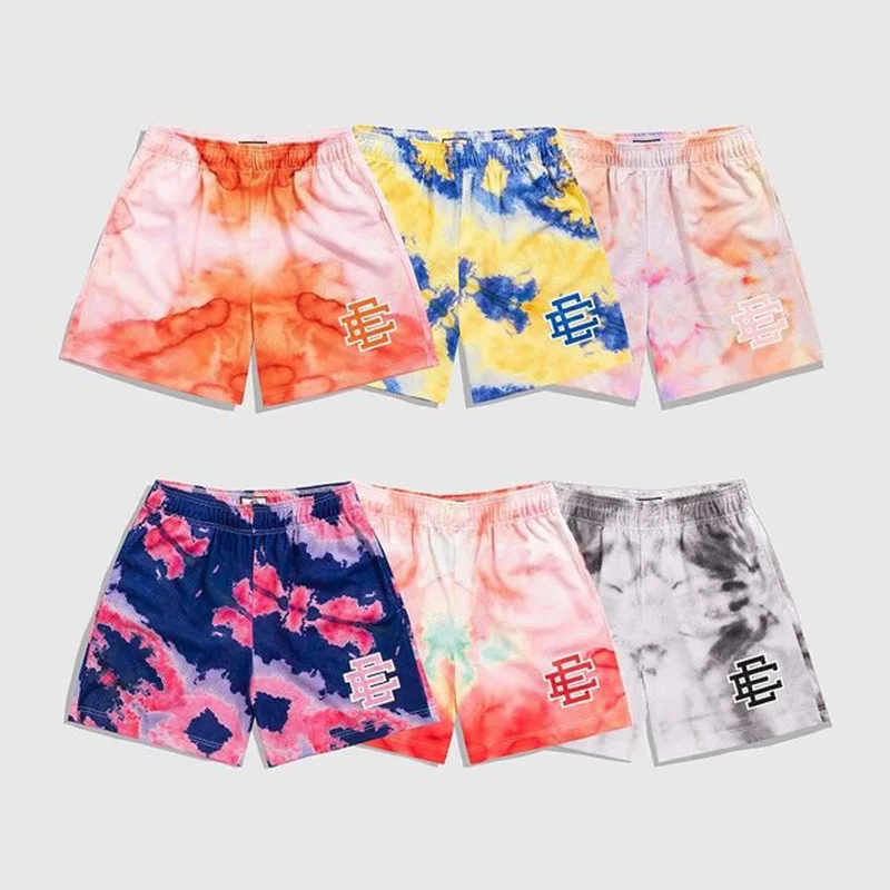 MS1009 Customizable Print On Poly Tie Dye Casual Gym Men Basketball Retro Youth Mesh Sports Shorts