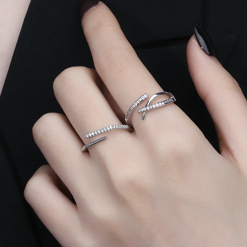 

Chic Micro Pave CZ Zircon Opening Rings for Women Vintage Silver Plated Diamond Twist Ring Finger Decoration Accessories
