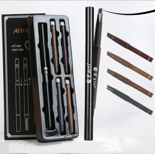 

OEM Private Label Waterproof Eyebrow Pencil with 5 Replaced Head High Quality Eyebrow, 5 colors