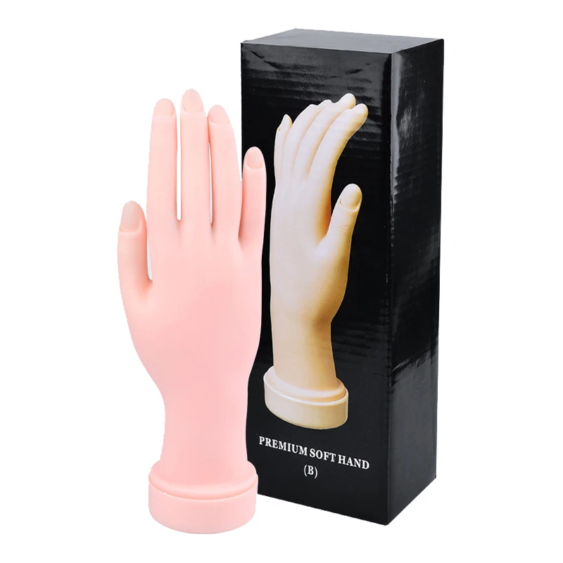 

1 Pc Nail Practice Hand Model Flexible Movable Silicone Prosthetic Soft False Hands for Nail Art Training, Skin pink