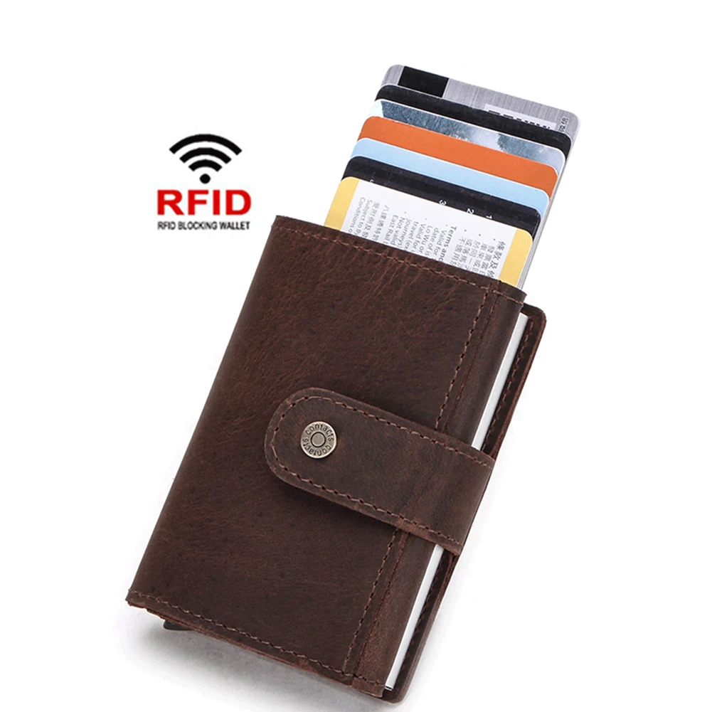 

aluminium minimalist caedit carbon fiber pop up id card holder RFID blocking wallet metal keychain leather for men