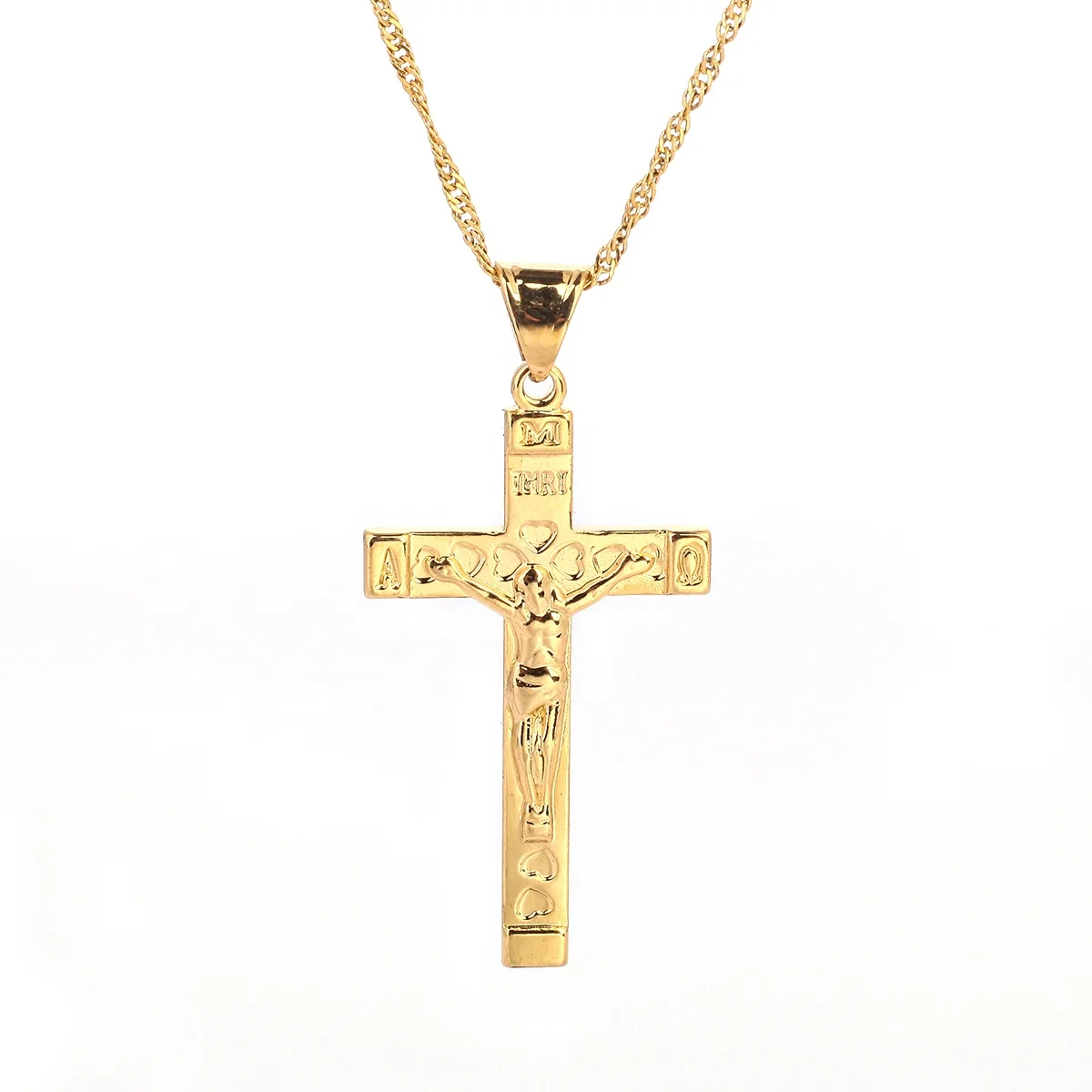 

Gold Color Jesus Cross Pendant Necklace INRI Heart For Men Jerusalem Cross Jewelry