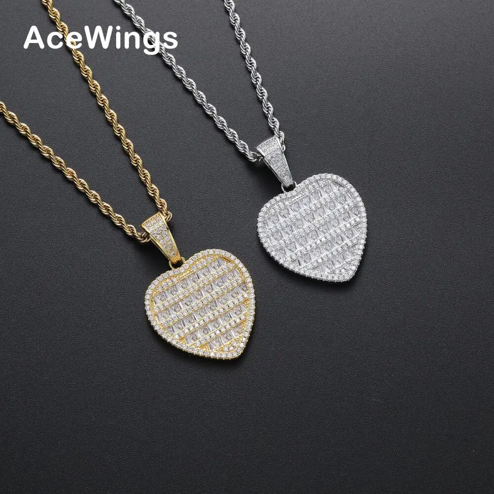 

CN378 Heart Pendant Bling Bling Brass Setting CZ Hip Hop Necklace Iced out Jewelry