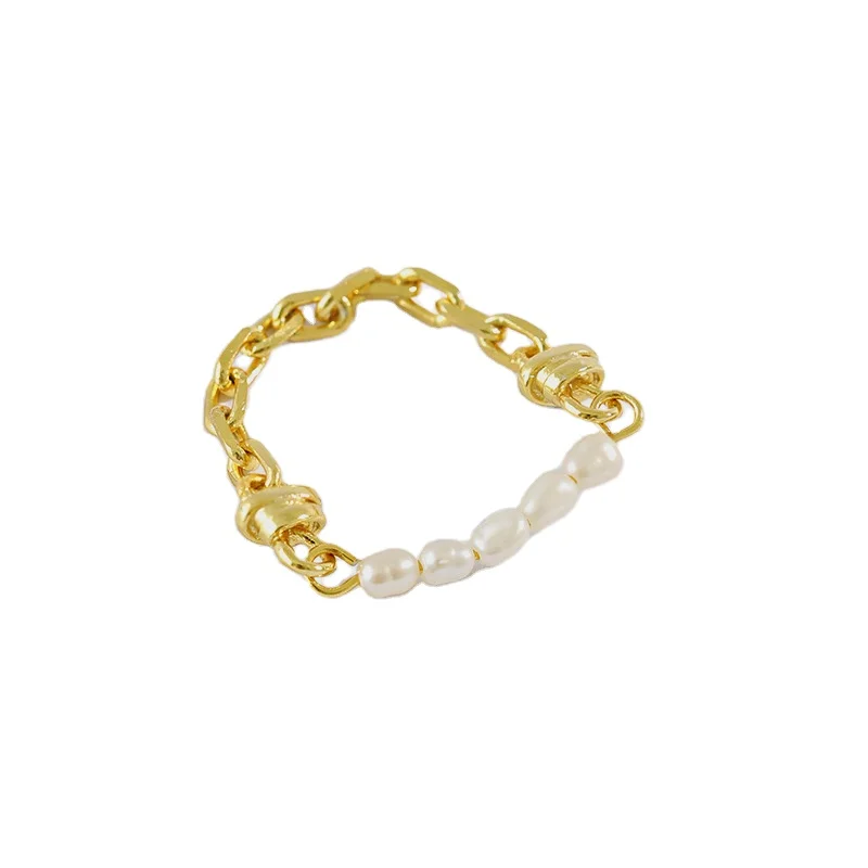 

Fashion 925 sterling silver baroque pearl finger chain ring 18k gold plated ring