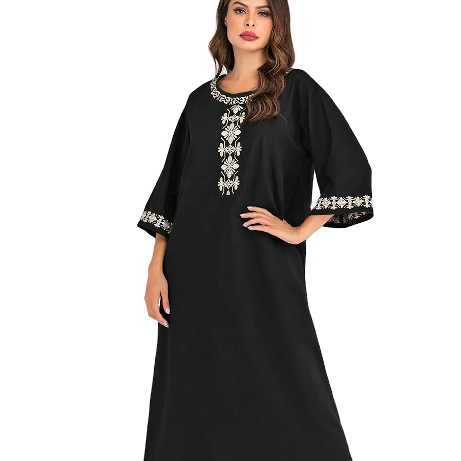 

New arrival High Quality embroidery short Sleeve nightgown Islamic Clothing Muslim Abaya kaftan dress2021