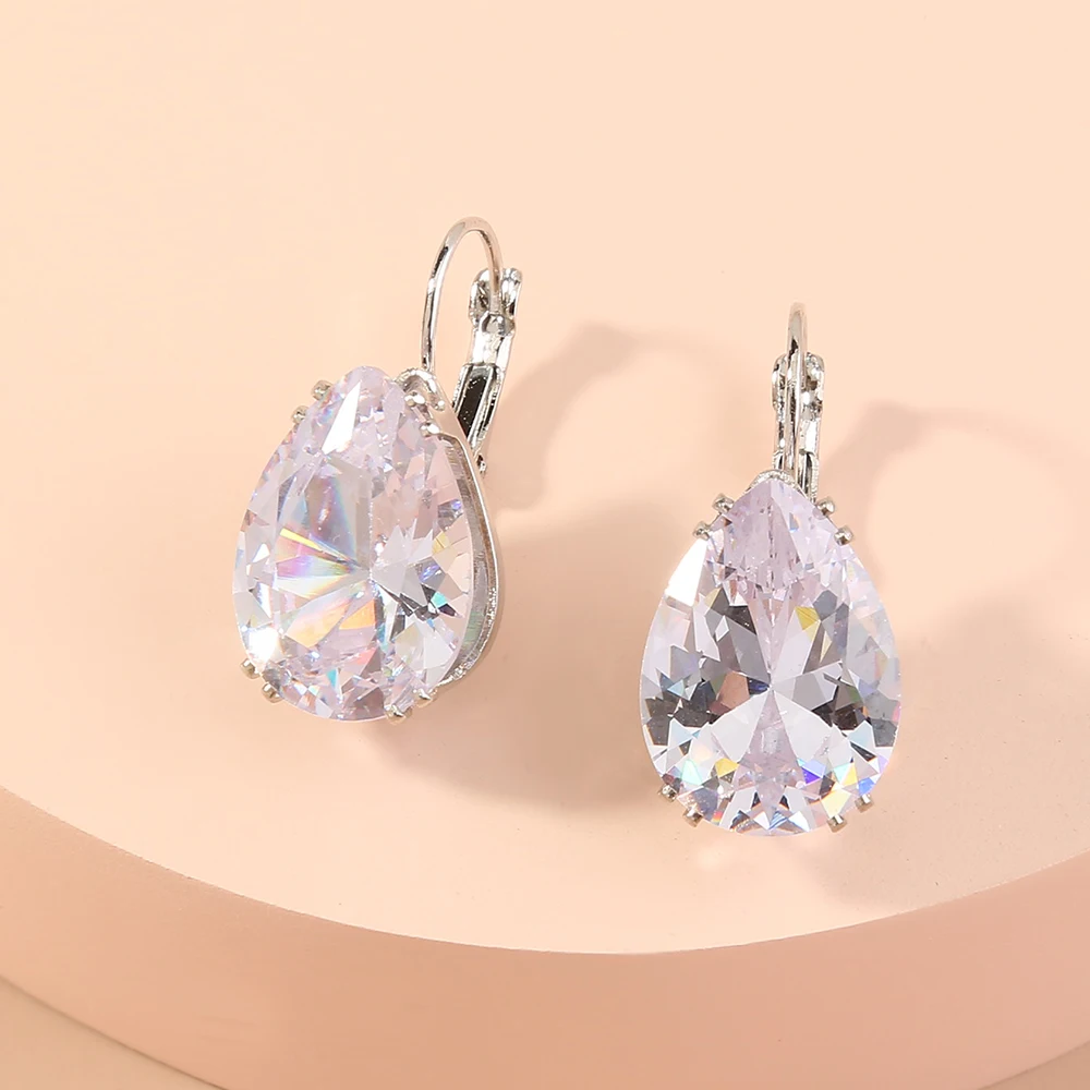

Big Bling Clear White Gemstone Tear Drop Hoop Earrings For Women Everyday Jewelry