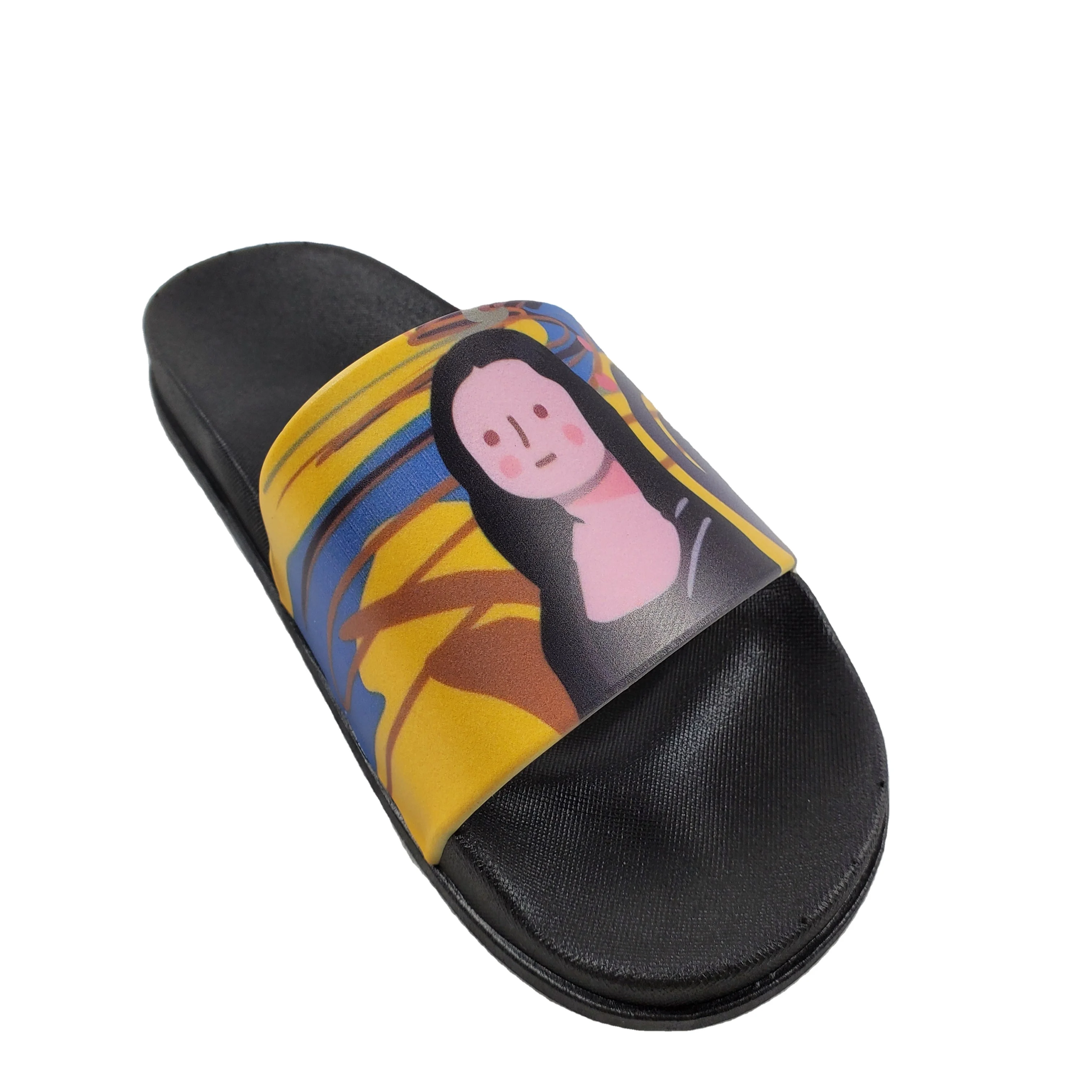 

High quality custom logo beach blank pu leather upper slide slipper sandals