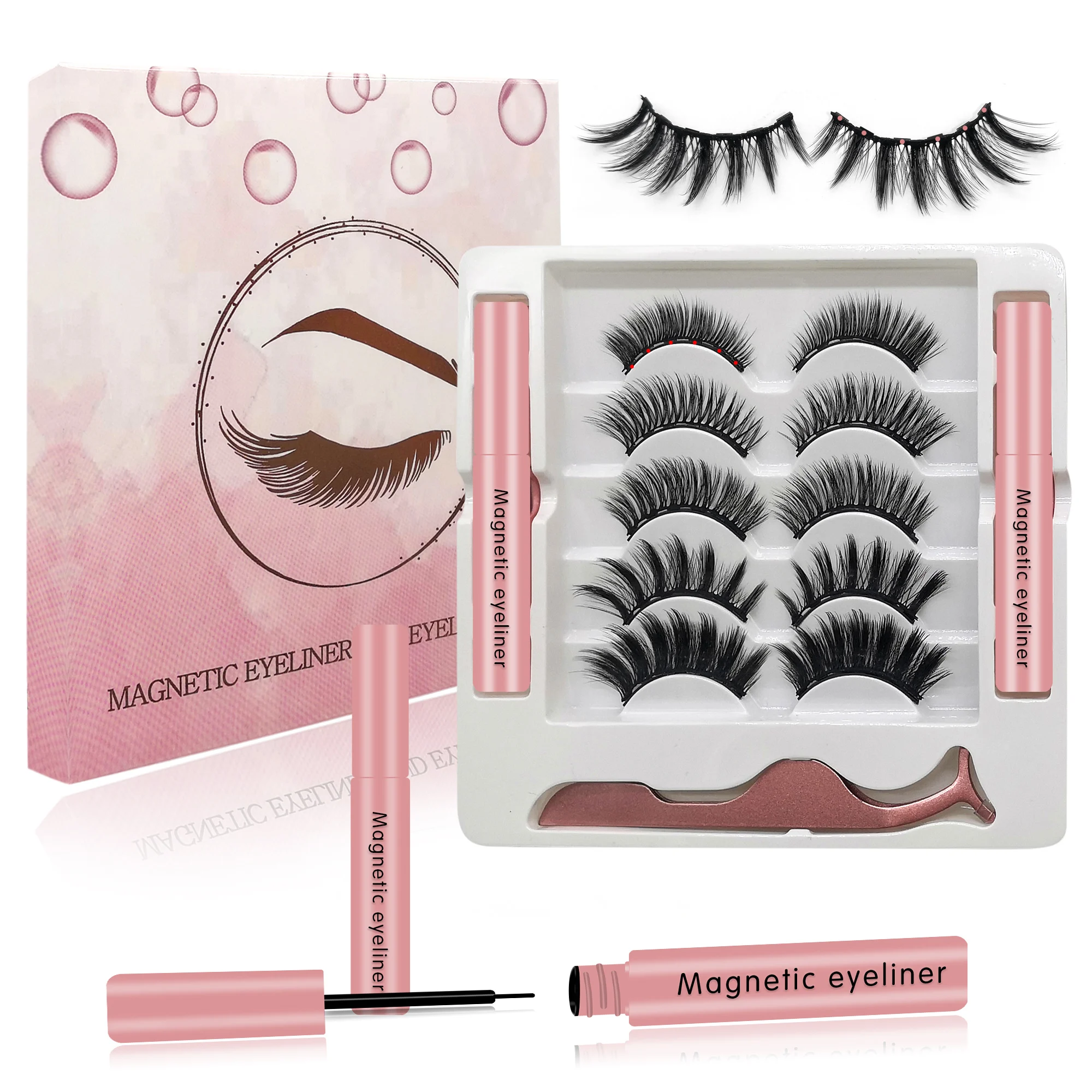 

2021 new arrivals magnetic eyelashes manufacturer eyelash vendor customized boxes magnetic mink eyelashes with eyeliner, Black color