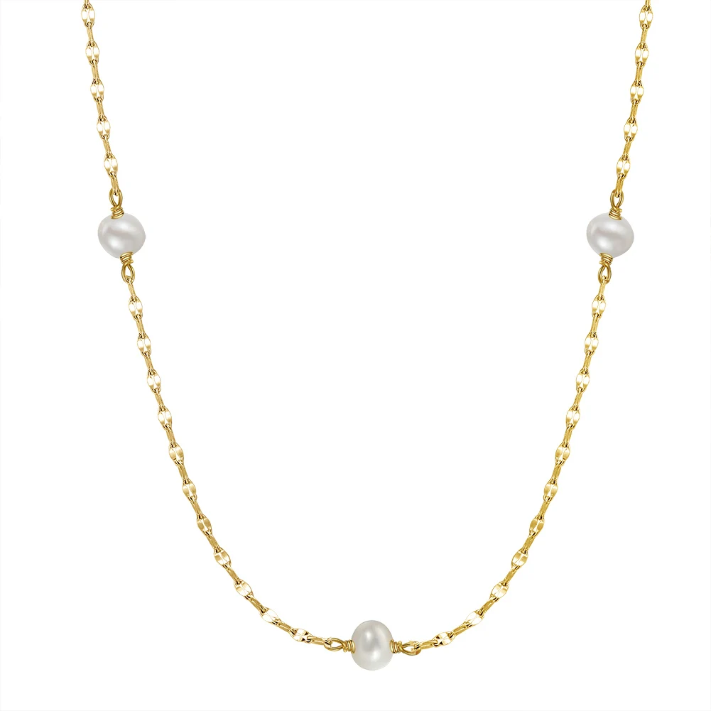 GPN35 Pearl Choker Dainty Adjustable Necklace 14K Gold Plated Cultured Freshwater Pearl Tiny Chain Necklace Jewelry for Women