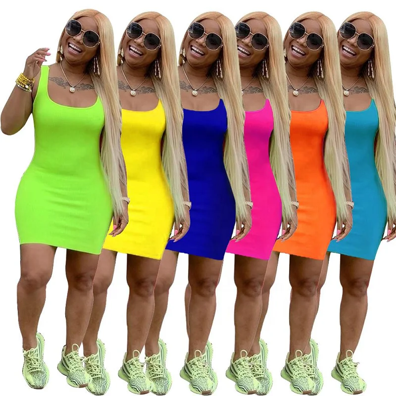 

Hot sale summer solid color lady sling dress casual women bodycon dress, Shown