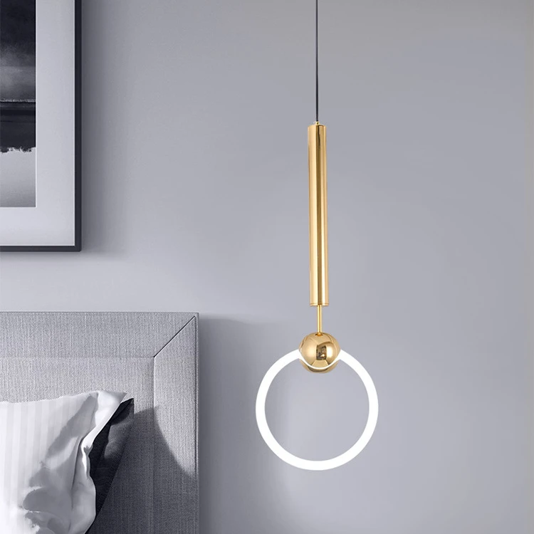 Hot sales iron golden hanging chandeliers led bedside pendant light luminaires suspension